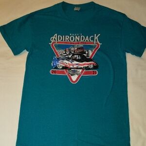 Gildan Teal Adirondack NY Graphic Tee Hot Rods Car Show EUC Small